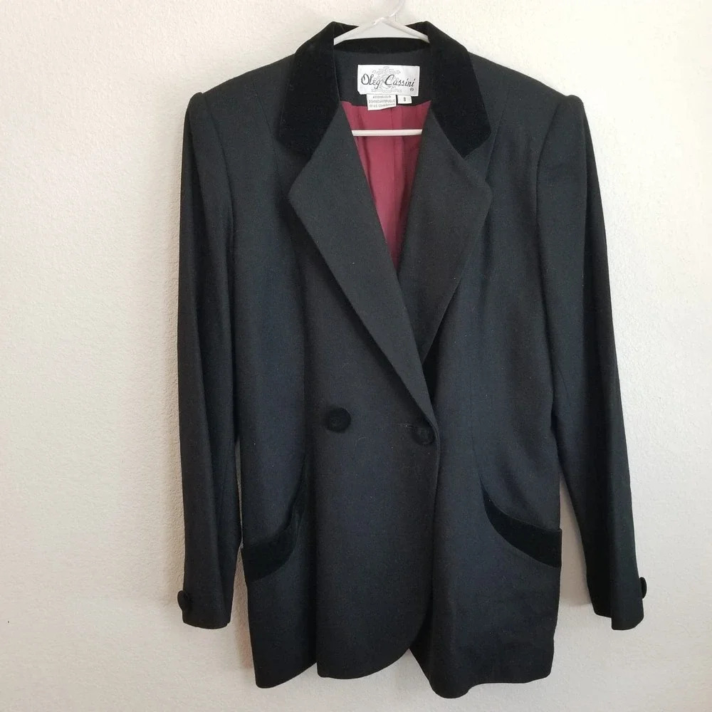 Vintage Oleg Cassini Blazer Coat Women's Size 8 Black 100% Wool